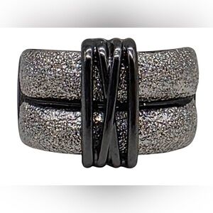 Fashion Wide Band Rings Buckle Black Scrub Statement Ring for Women Size 7
